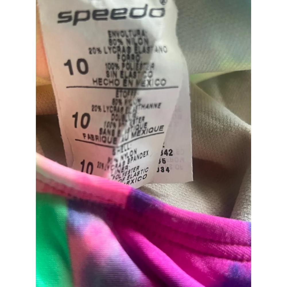 Girls Speedo Tie-Dye One Piece Swimsuit Size 10 Green Pink